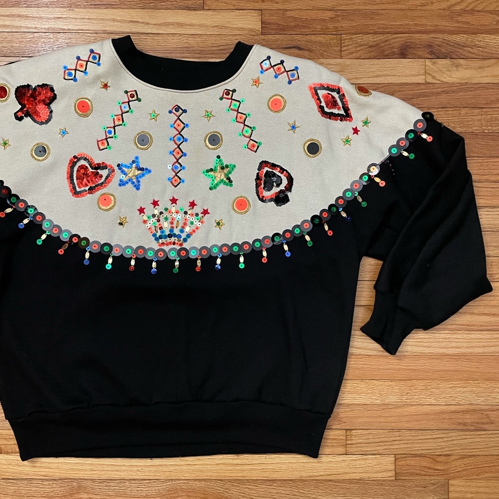 Vintage Crewneck Sweatshirt with Sequin & Beaded Details